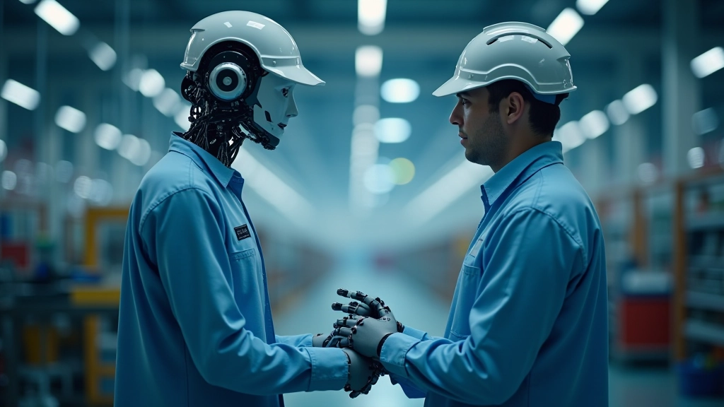 Bursa fabrika zemininde işbirlikçi robotlar ve insan operatörleri